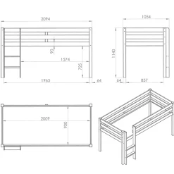 Lit Mi-Hauteur 90x200 sommier inclus housse Pirate Vipack Pino Blanc