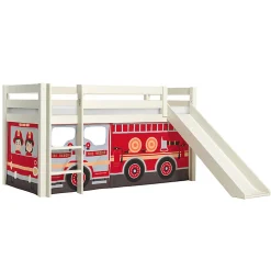 Lit Mi-Hauteur 90x200 Toboggan sommier inclus housse Pompier Vipack Pino Blanc