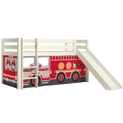 Lit Mi-Hauteur 90x200 Toboggan sommier inclus housse Pompier Vipack Pino Blanc