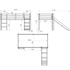 Lit Mi-Hauteur 90x200 Toboggan sommier inclus housse Fairy Vipack Pino Bois