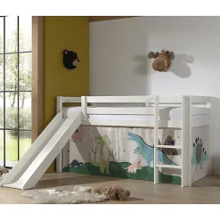 Lit Mi-Hauteur 90x200 Toboggan sommier inclus housse Dino Vipack Pino Blanc