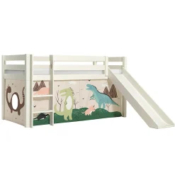 Lit Mi-Hauteur 90x200 Toboggan sommier inclus housse Dino Vipack Pino Blanc