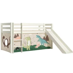 Lit Mi-Hauteur 90x200 Toboggan sommier inclus housse Dino Vipack Pino Blanc