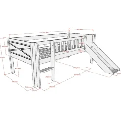 Lit mi-hauteur 90x200 toboggan et sommier inclus Vipack Scott Blanc
