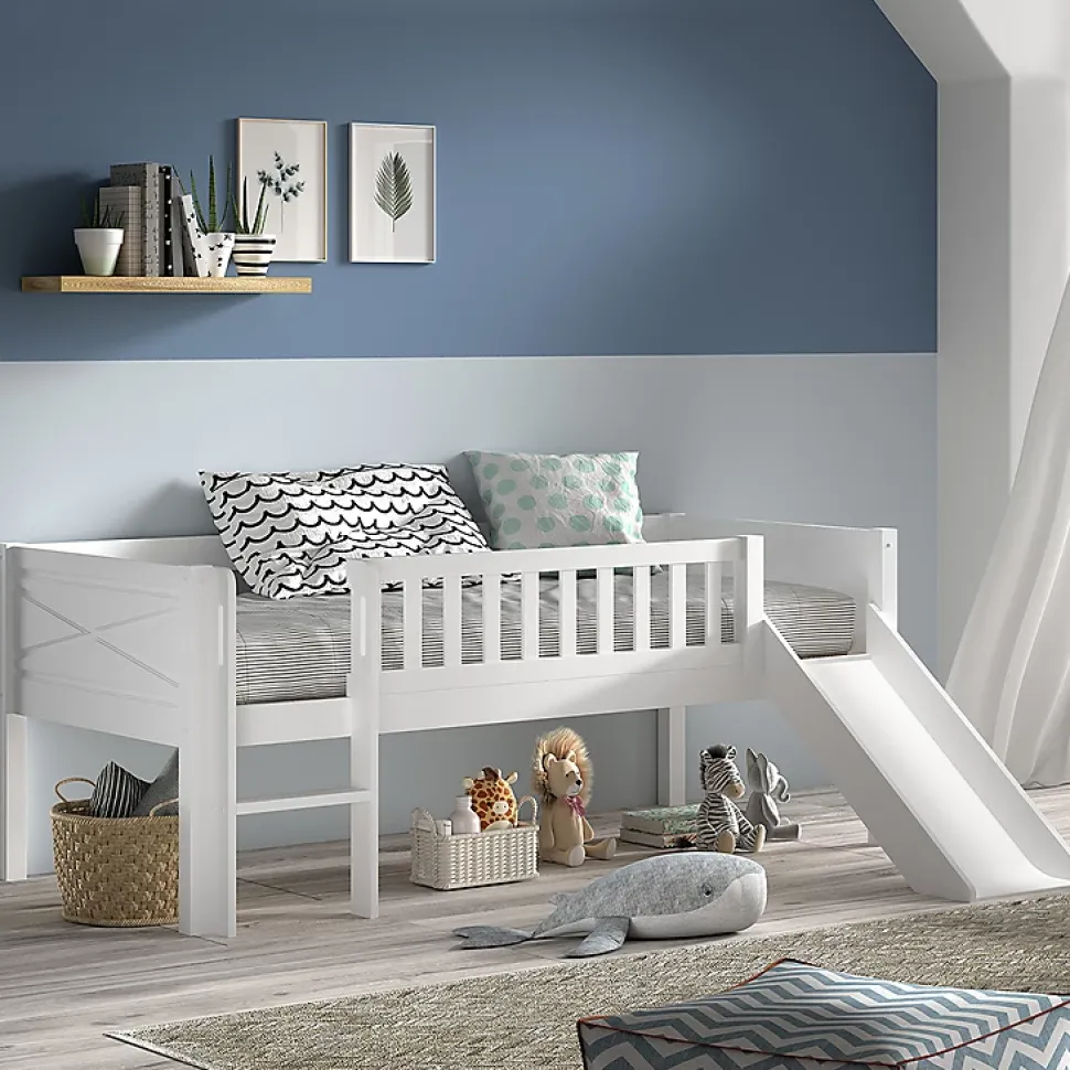 Lit mi-hauteur 90x200 toboggan et sommier inclus Vipack Scott Blanc