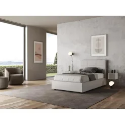 Lit Mika en simili cuir blanc avec sommier capitonné 120x210