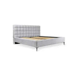 Lit MILLIO Blanc 160x200 cm Tissu chenille bouclé Sommier inclus Confort hôtel 5 étoiles