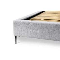 Lit MILLIO Blanc 160x200 cm Tissu chenille bouclé Sommier inclus Confort hôtel 5 étoiles