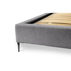 Lit MILLIO Gris anthracite 140x200 cm Tissu chenille bouclé Sommier inclus Confort hôtel 5 étoiles