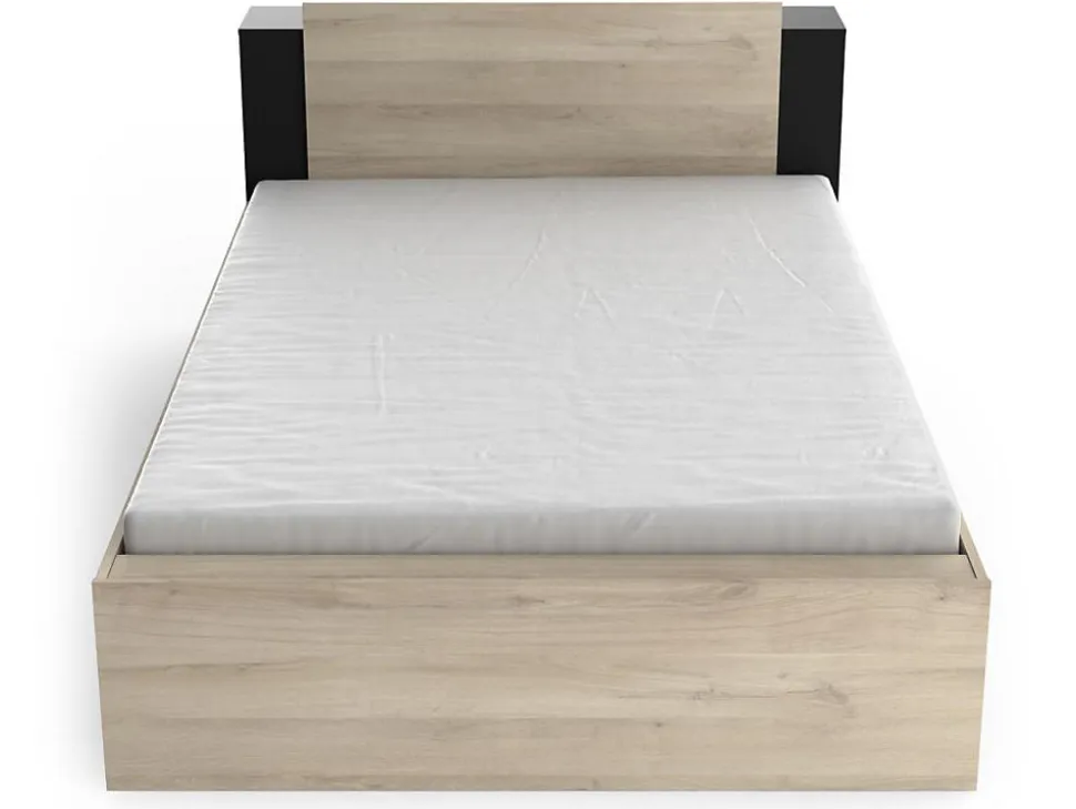 Lit modulable 140 x 190/200 cm avec rangements - Coloris : Naturel et noir - ERALIA
