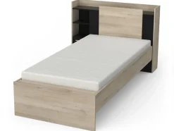 Lit modulable 90 x 190/200 cm avec rangements - Noir et naturel - MARTELO