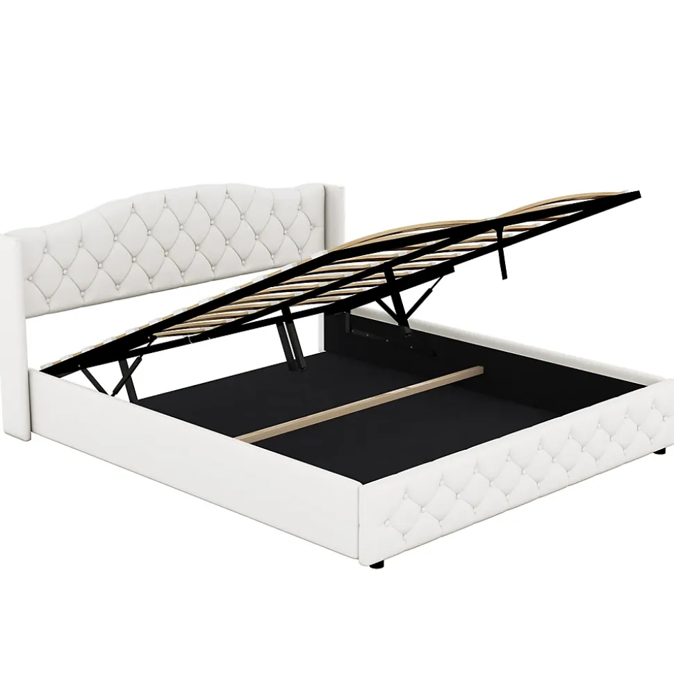 Lit multifonction 180x200cm avec stockage hydraulique, Beige