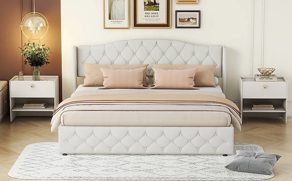 Lit multifonction 180x200cm avec stockage hydraulique, Beige