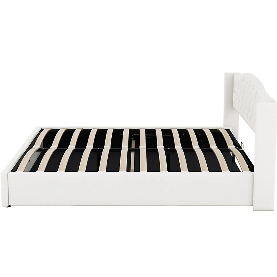 Lit multifonction 180x200cm avec stockage hydraulique, Beige