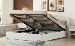 Lit multifonction 180x200cm avec stockage hydraulique, Beige