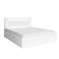 Lit NOFI 160 x 200 cm avec sommier et 2 tiroirs de rangement - blanc