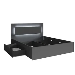 Lit NOFI avec sommier 160 x 200 cm avec 2 tiroirs de rangement - gris graphite