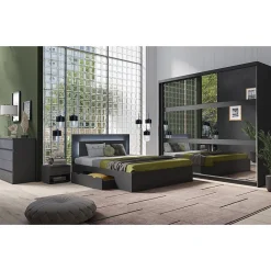 Lit NOFI avec sommier 160 x 200 cm avec 2 tiroirs de rangement - gris graphite