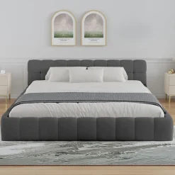 Lit nuage 160x200cm en velours gris - KANSAS