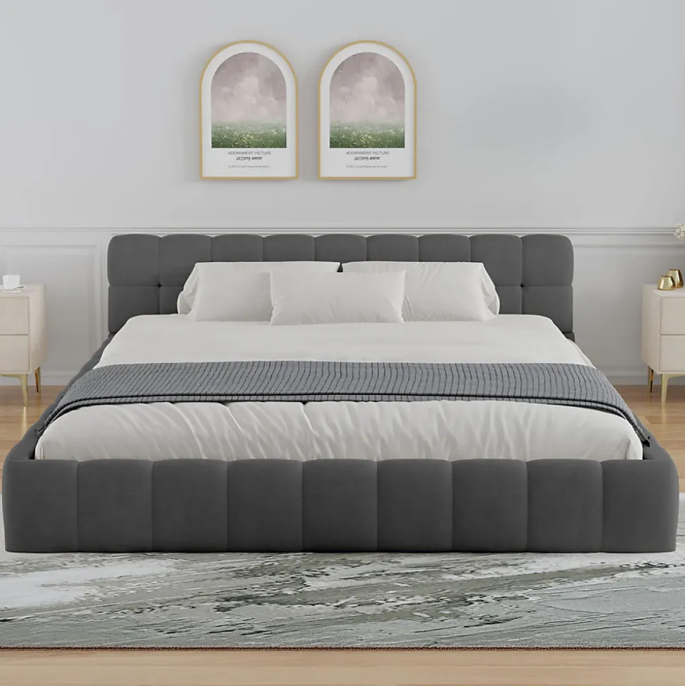 Lit nuage 160x200cm en velours gris - KANSAS