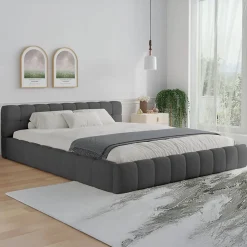 Lit nuage 160x200cm en velours gris - KANSAS