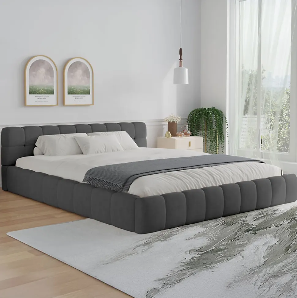 Lit nuage 160x200cm en velours gris - KANSAS