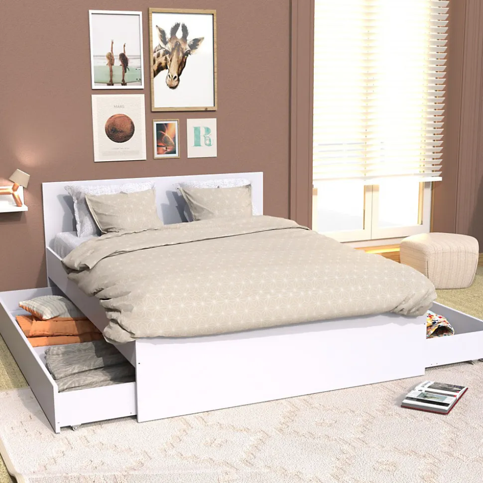 Lit OSLO 160x200 + 2 tiroirs / Blanc