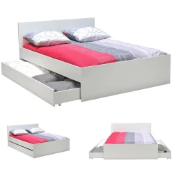 Lit OSLO 140x200 + 2 tiroirs / Blanc