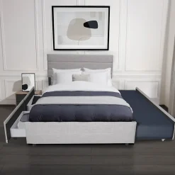 Lit PALERMO 140x200 +1 sommier+2 tiroirs+1 tiroir lit 90x190 / Gris clair