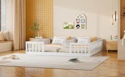 Lit Panneau 90x200cm, Avec Grillage, Sans Sommier, Pin, Style Minimaliste, Blanc