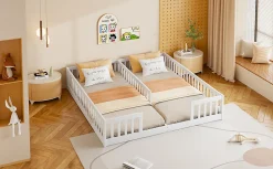 Lit Panneau 90x200cm, Avec Grillage, Sans Sommier, Pin, Style Minimaliste, Blanc