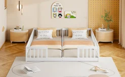 Lit Panneau 90x200cm, Avec Grillage, Sans Sommier, Pin, Style Minimaliste, Blanc