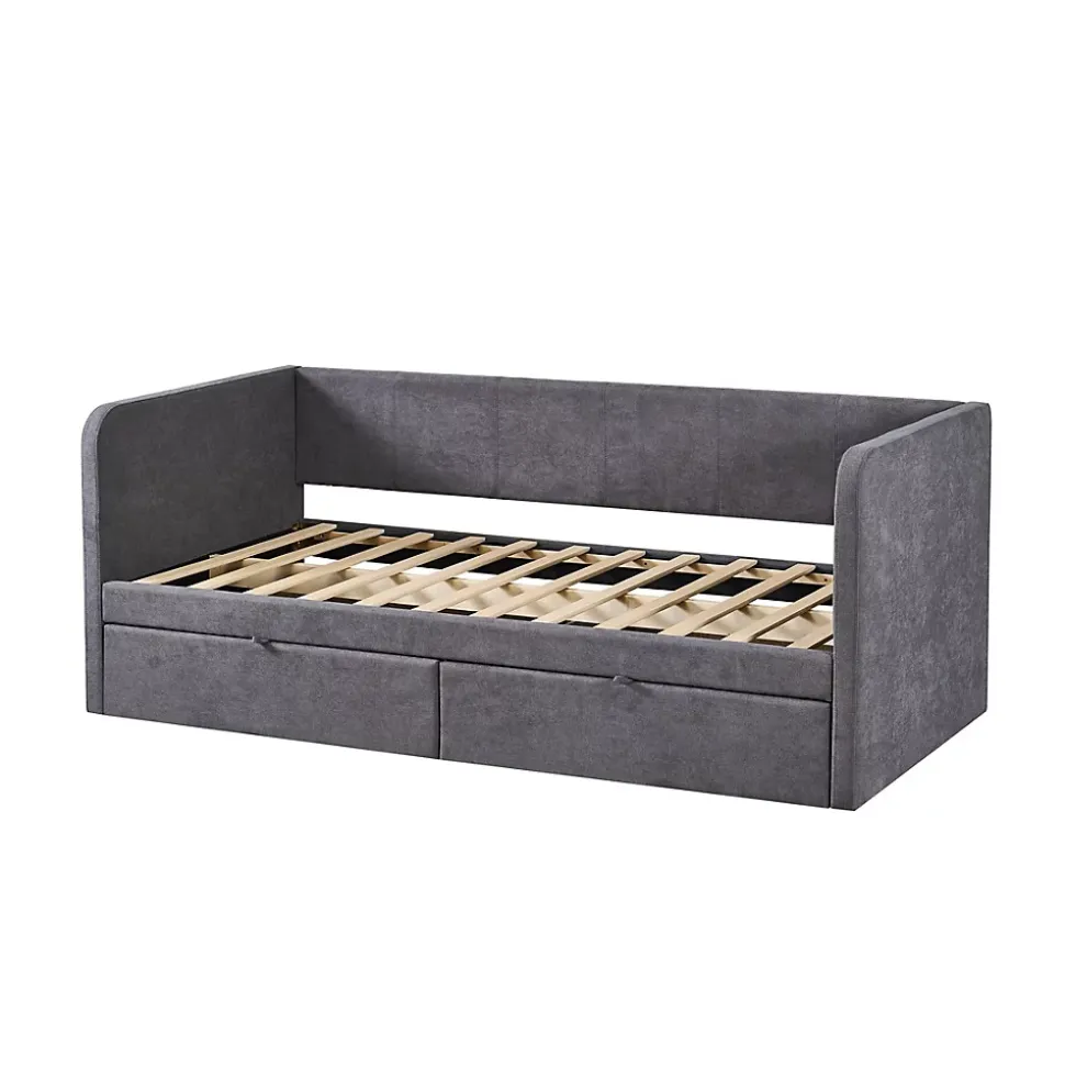 Lit PARME 90x200 cm Tissu gris Sommier inclus Design moderne et structure robuste