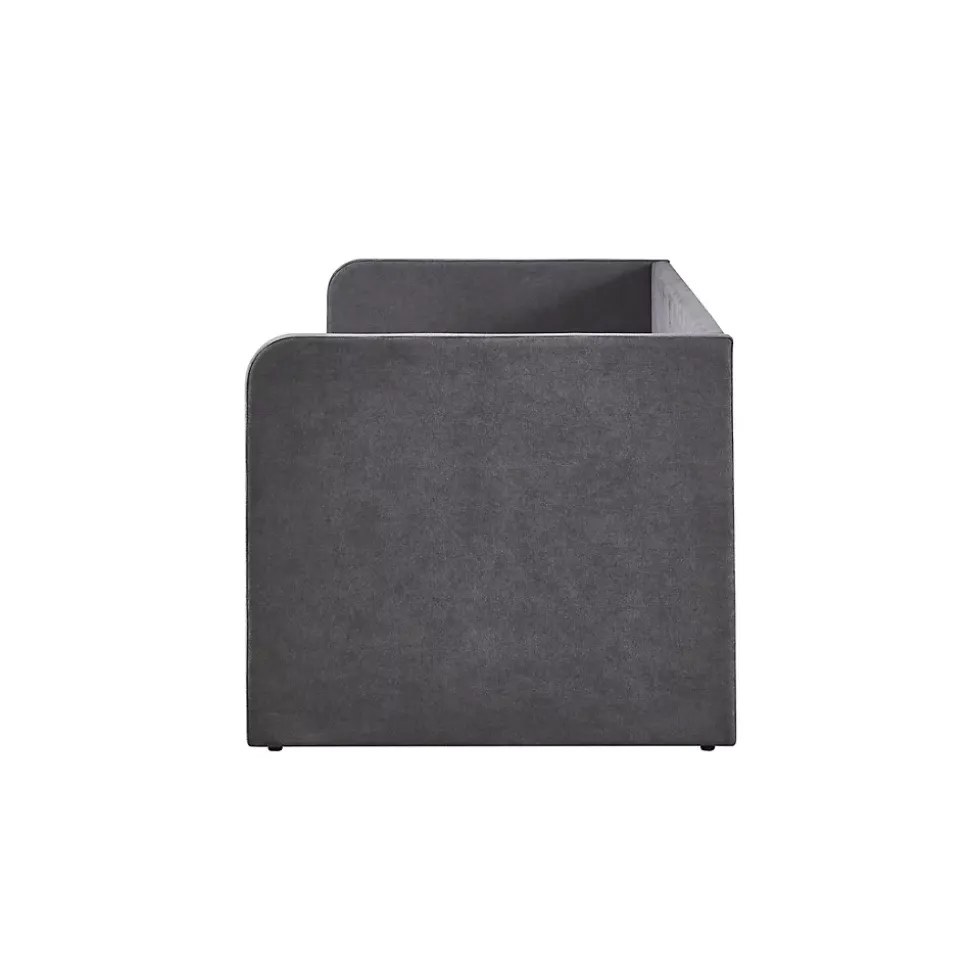 Lit PARME 90x200 cm Tissu gris Sommier inclus Design moderne et structure robuste