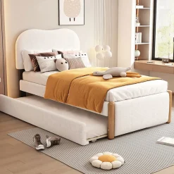 Lit plat rembourré 90 x 200 cm avec roulettes, blanc, noir