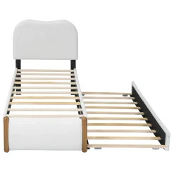 Lit plat rembourré 90 x 200 cm avec roulettes, blanc, noir