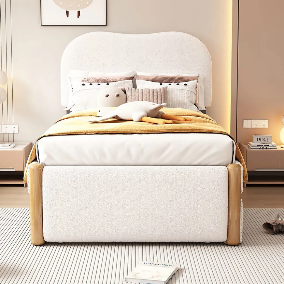 Lit plat rembourré 90 x 200 cm avec roulettes, blanc, noir