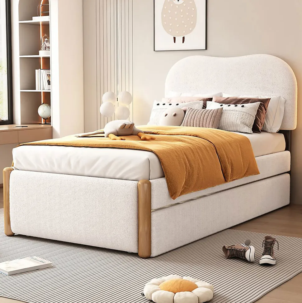 Lit plat rembourré 90 x 200 cm avec roulettes, blanc, noir