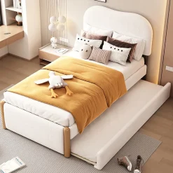 Lit plat rembourré 90 x 200 cm, avec lit gigogne, moelleux, blanc