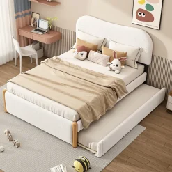 Lit Plat 140x200cm, Canapé avec Lit Escamotable, Blanc