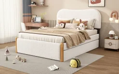 Lit Plat 140x200cm, Canapé avec Lit Escamotable, Blanc