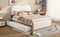 Lit Plat 140x200cm, Canapé avec Lit Escamotable, Blanc