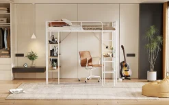 Lit Plat 160x200cm, Rembourré, LED Ambiant, USB, Grande Capacité de Rangement, Gris