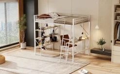 Lit Plat 160x200cm, Rembourré, LED Ambiant, USB, Grande Capacité de Rangement, Gris