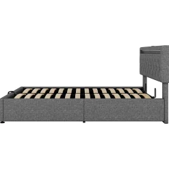 Lit Plat 160x200cm, Rembourré, LED Ambiant, USB, Grande Capacité de Rangement, Blanc