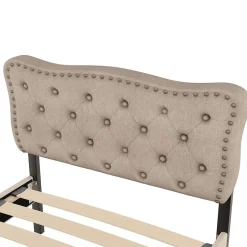 Lit Plat 90x200cm Rembourré Tiroirs Beige Foncé Blackcolors