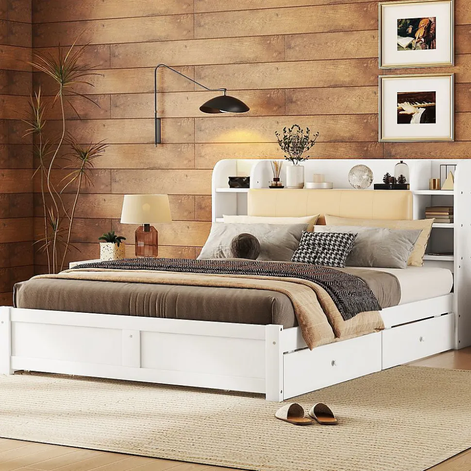 Lit Plat 160X200Cm Tiroirs Blanc Blackcolors