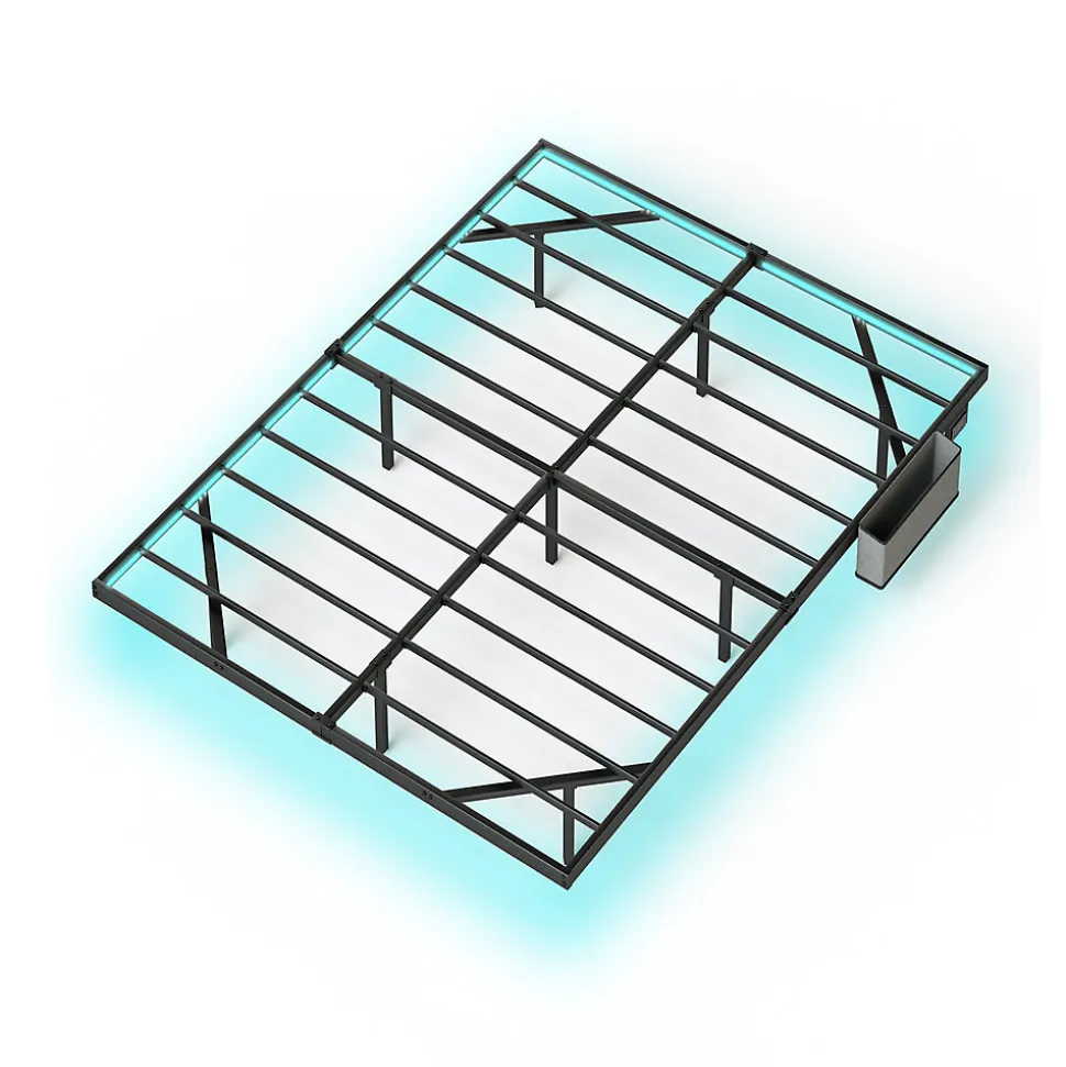 Lit plateforme métal 140x200 cm, style japonais, LED, sans tête de lit - noir