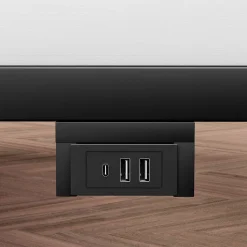 Lit plateforme métal 140x200 cm, style japonais, LED, sans tête de lit - noir