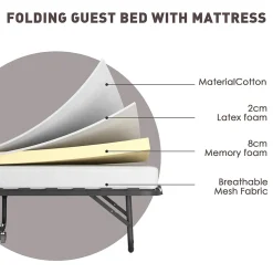 Lit pliant 90x200 CM avec matelas de 10 cm